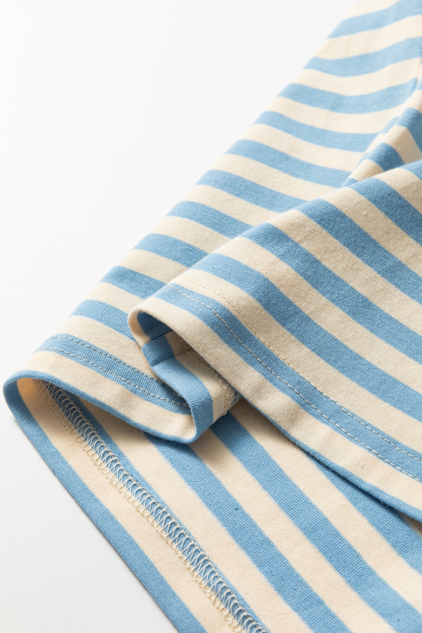 Sky Blue Striped Contrast Neck Drop Shoulder Loose Tee