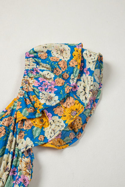Floral Wide Leg Jumpsuit Cutout High Waist Boho Style