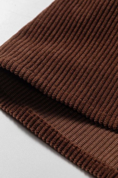Coffee Corduroy Ruffle V Neck Button Shacket