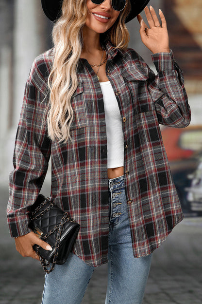 Plaid Long Sleeve Button Down Shirt with Chest Pockets