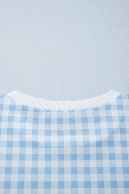 Gingham Plaid Sweatshirt Oversized Puff Sleeve Pullover
