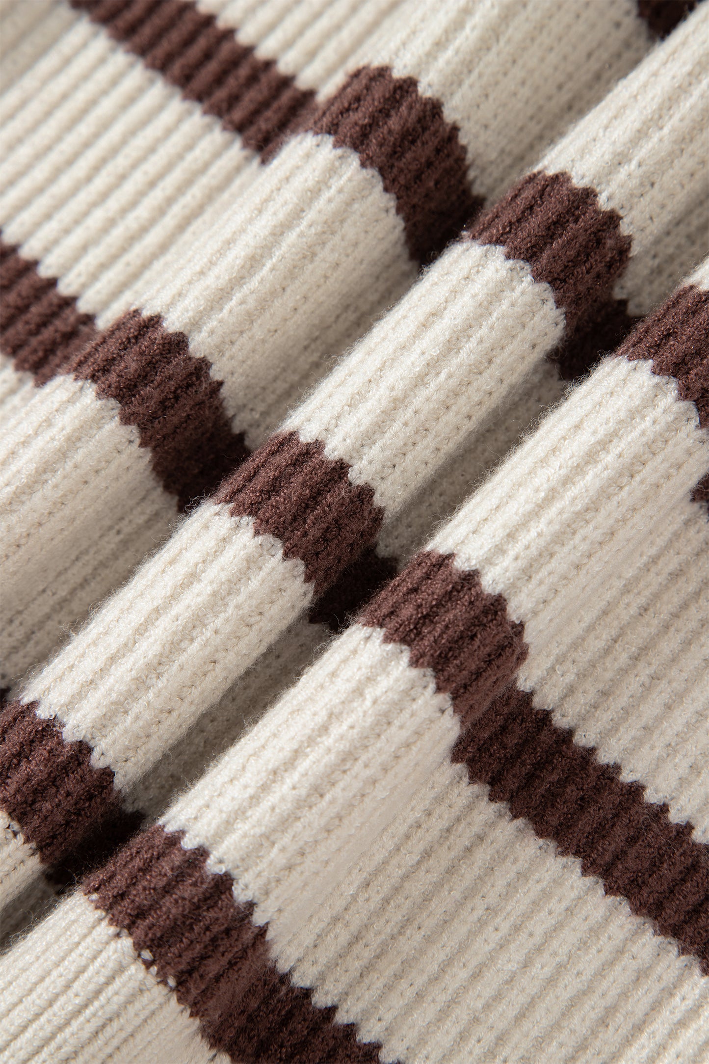 Striped Ribbed Henley Sweater Drop Shoulder Pullover