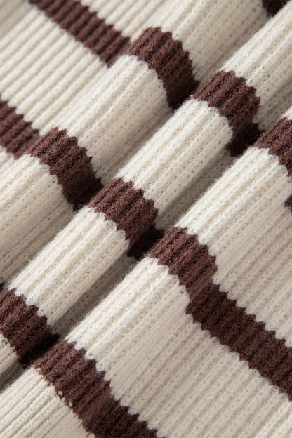 Striped Ribbed Henley Sweater Drop Shoulder Pullover