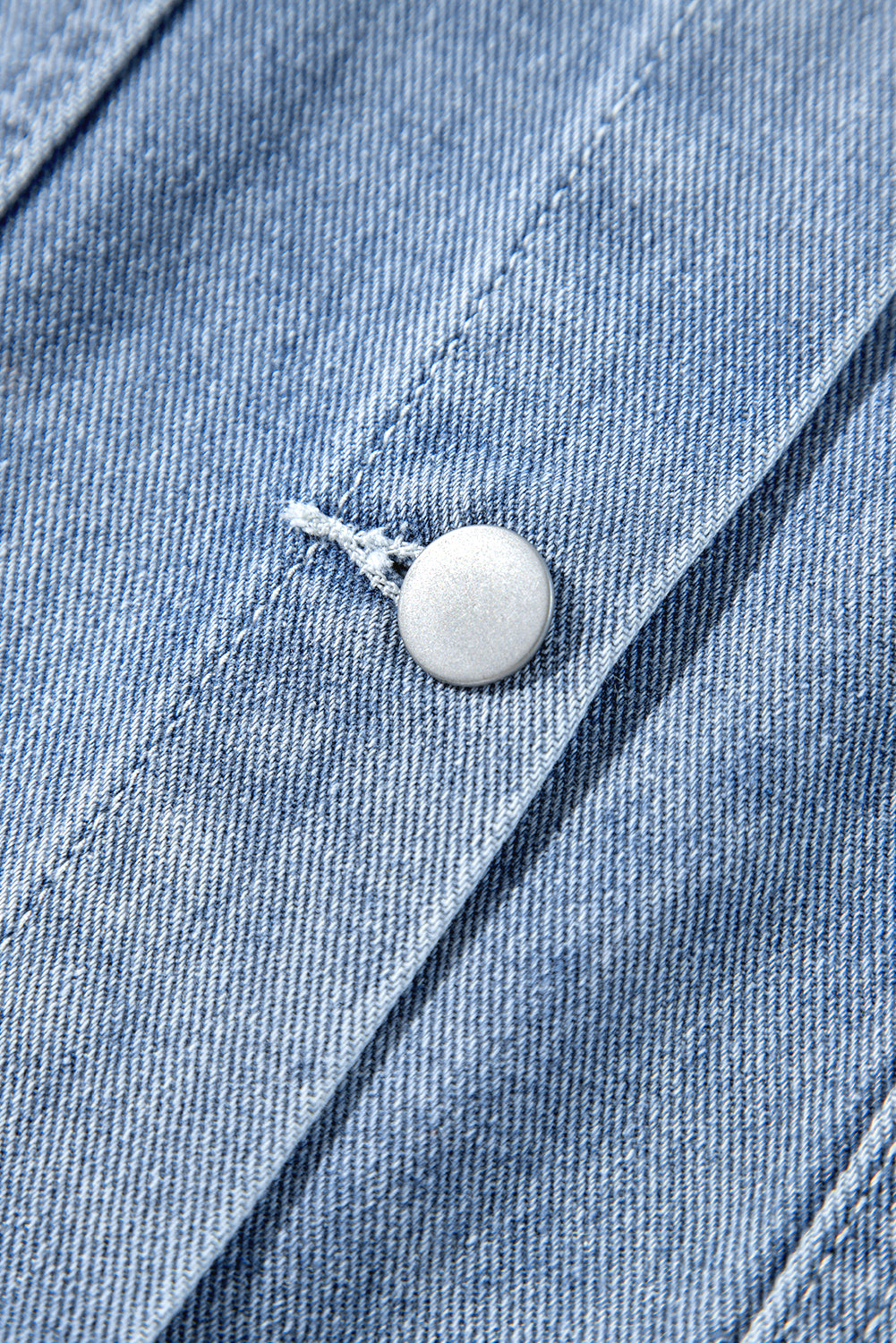 Beau Blue Ruffle Raw Hem Flap Pocket Denim Jacket