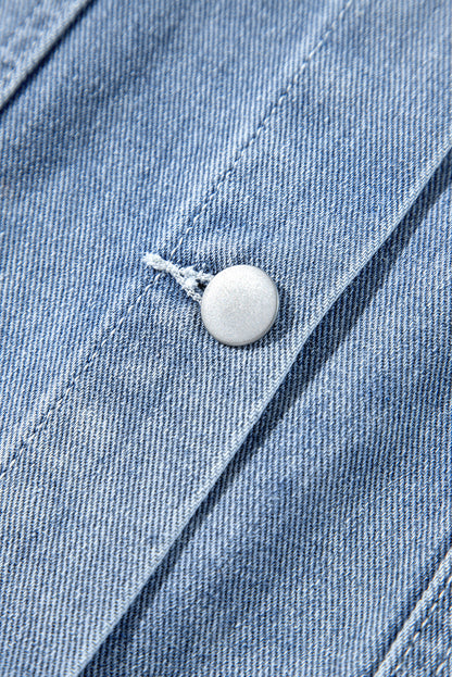 Beau Blue Ruffle Raw Hem Flap Pocket Denim Jacket