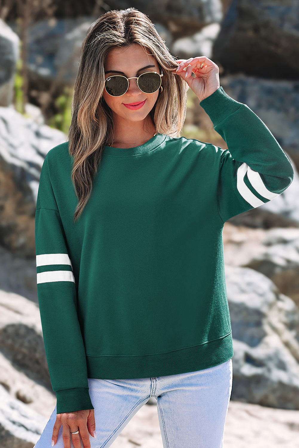 Varsity Stripe Drop Shoulder Oversized Women’s Sweatshirt