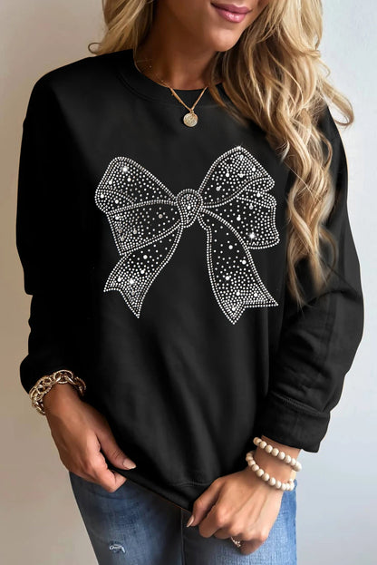 Valentine's Day Black Bowknot Crewneck Pullover Sweatshirt