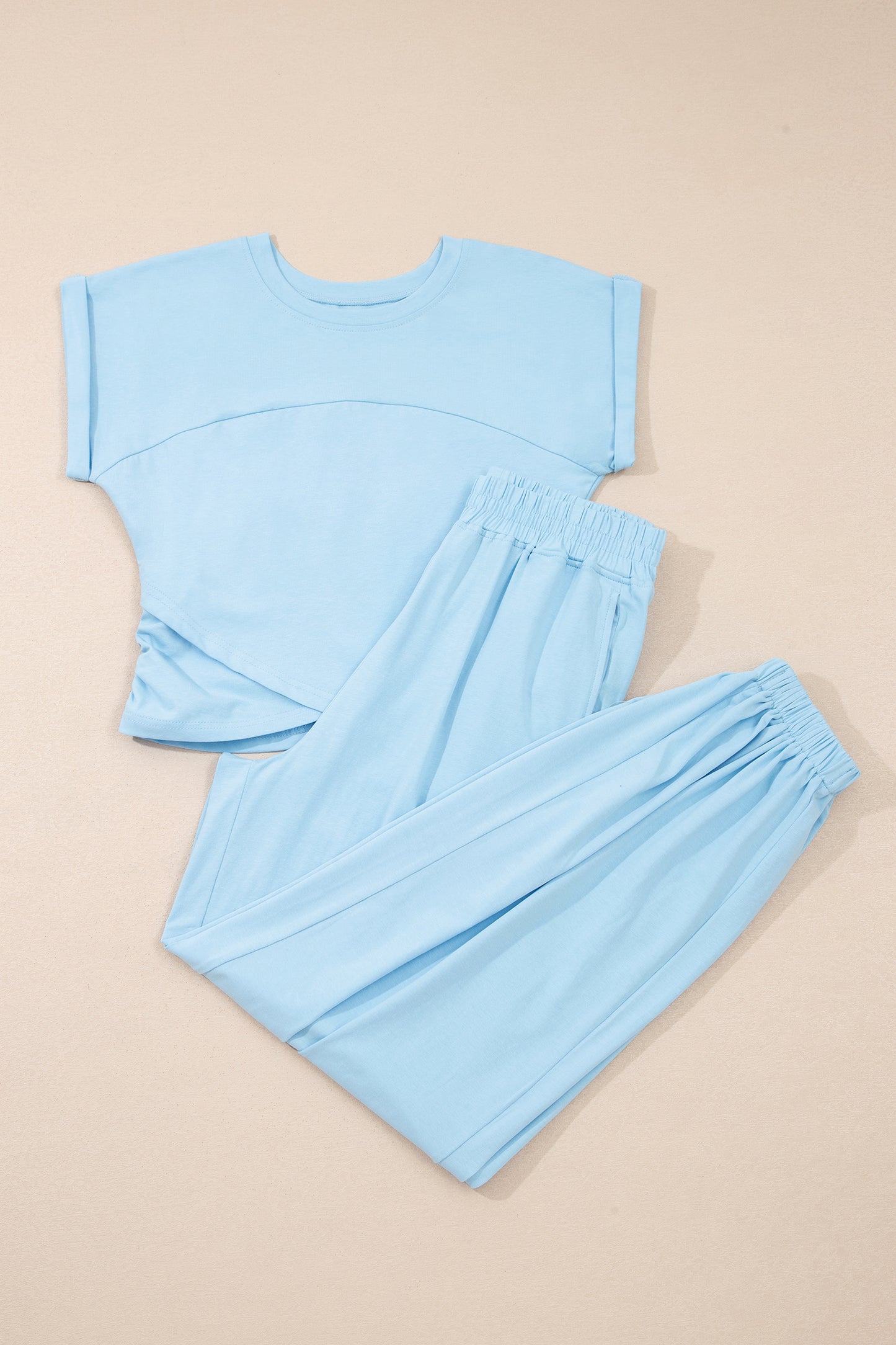 Women Short Sleeve Top Jogger Set Casual Summer Outfit