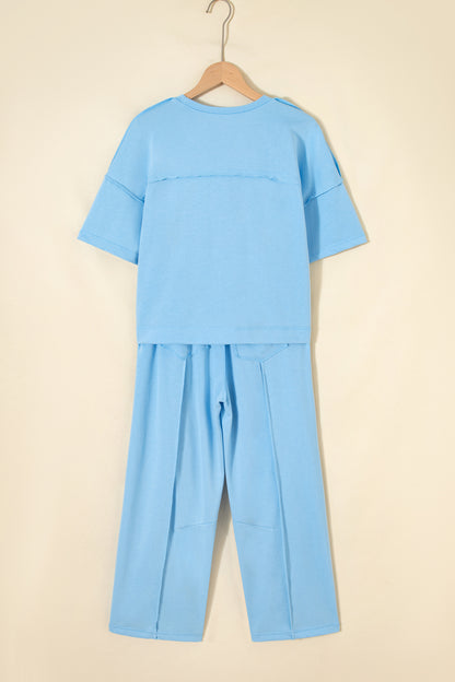 Boxy Tee and Wide Leg Pants Lounge Set Casual Outfit