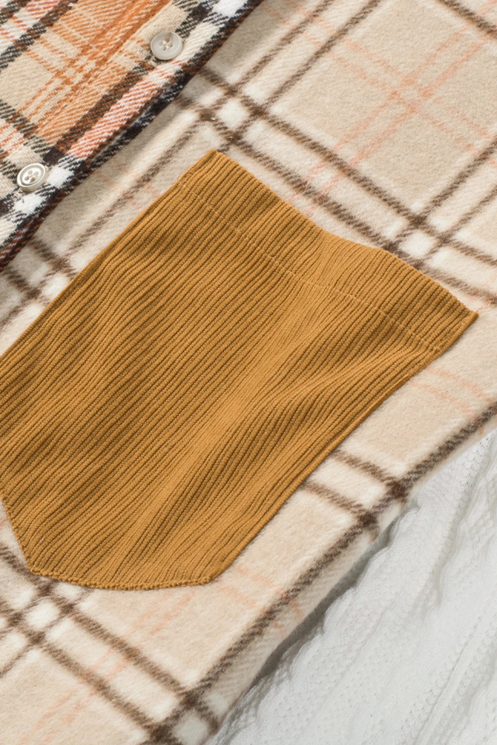 Color Block Plaid Corduroy Shacket with Pocket