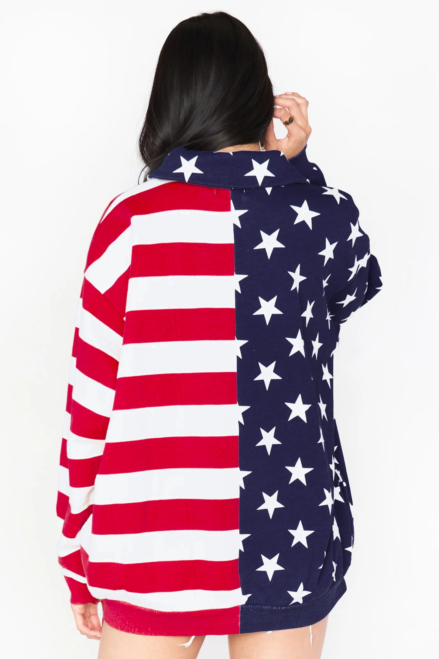 4th of July American Flag Oversized Quarter Zip Sweatshirt