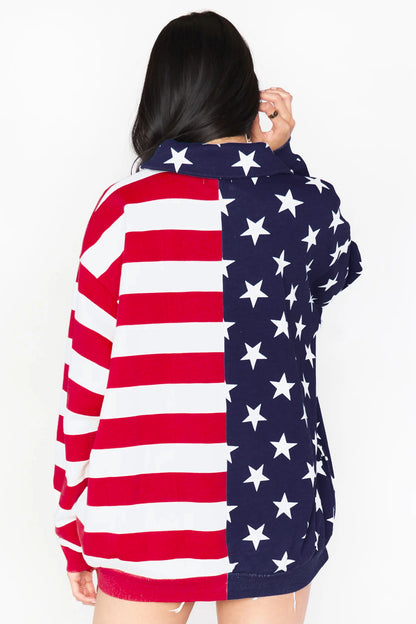 4th of July American Flag Oversized Quarter Zip Sweatshirt