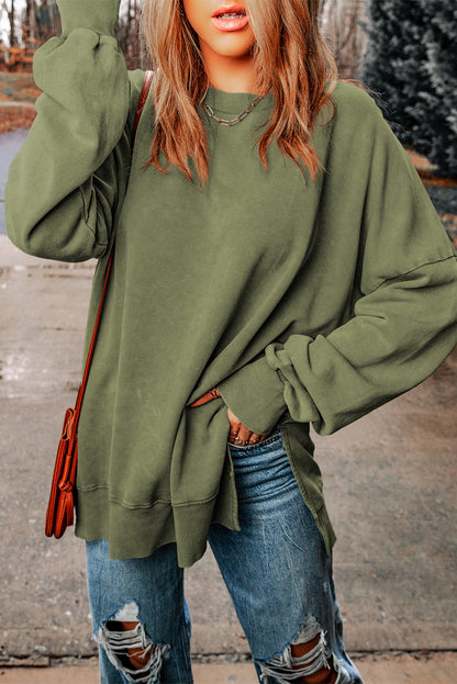 Khaki Drop Shoulder Ribbed Trim Oversized Sweatshirt