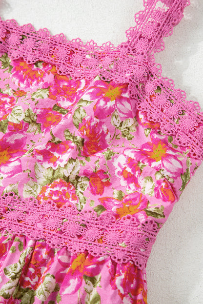 Pink Floral Lace Strap Empire Waist Maxi Dress