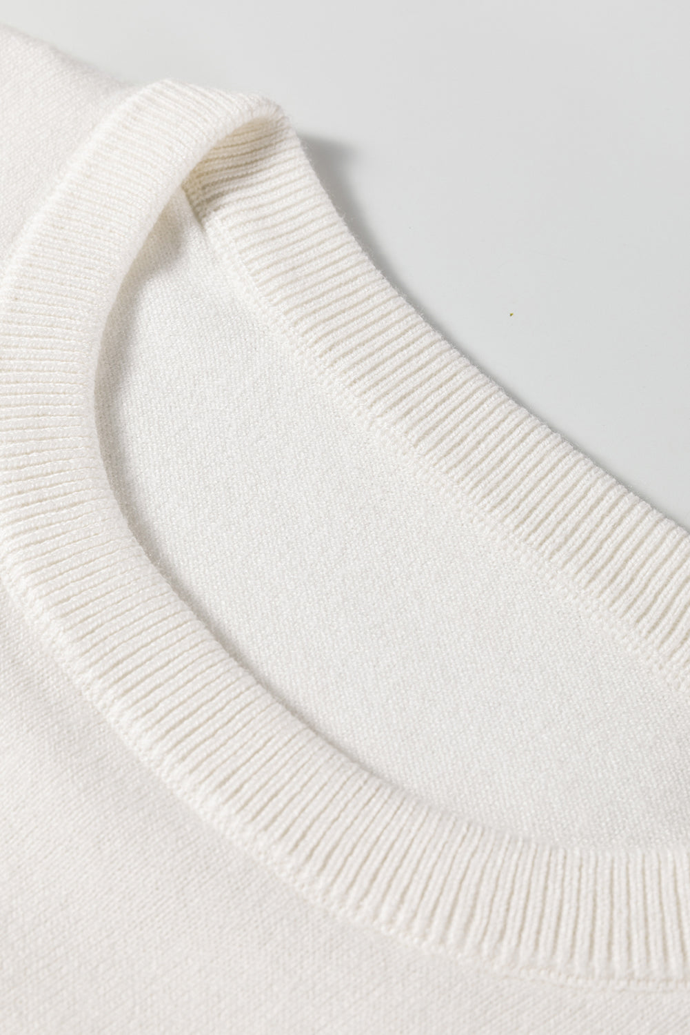White Slim Fit Knit Sweater with Button Split Cuffs