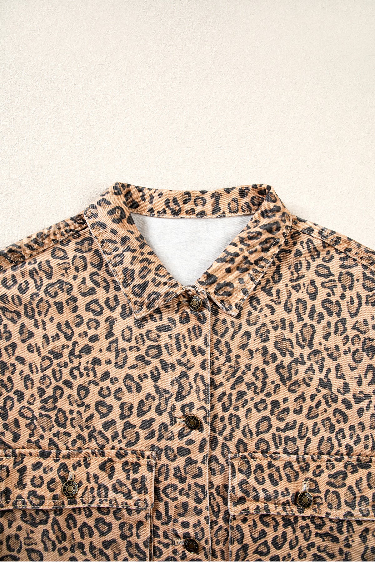 Leopard Print Denim Shacket Oversized Long Sleeve