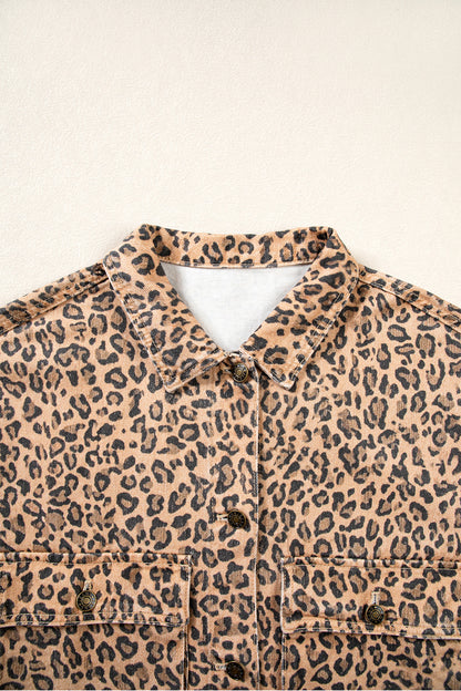 Leopard Print Denim Shacket Oversized Long Sleeve