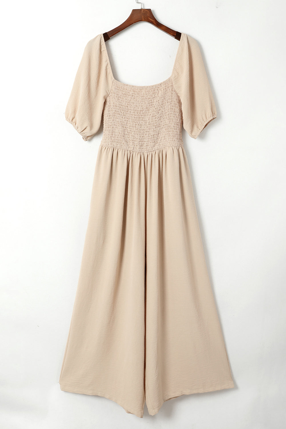 Smocked Wide Leg Jumpsuit Square Neck Boho Romper