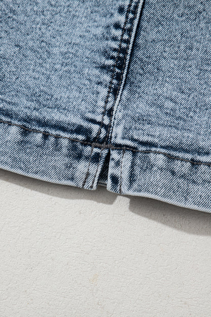 Dusk Blue Denim Skort Elastic Waist Drawstring Shorts