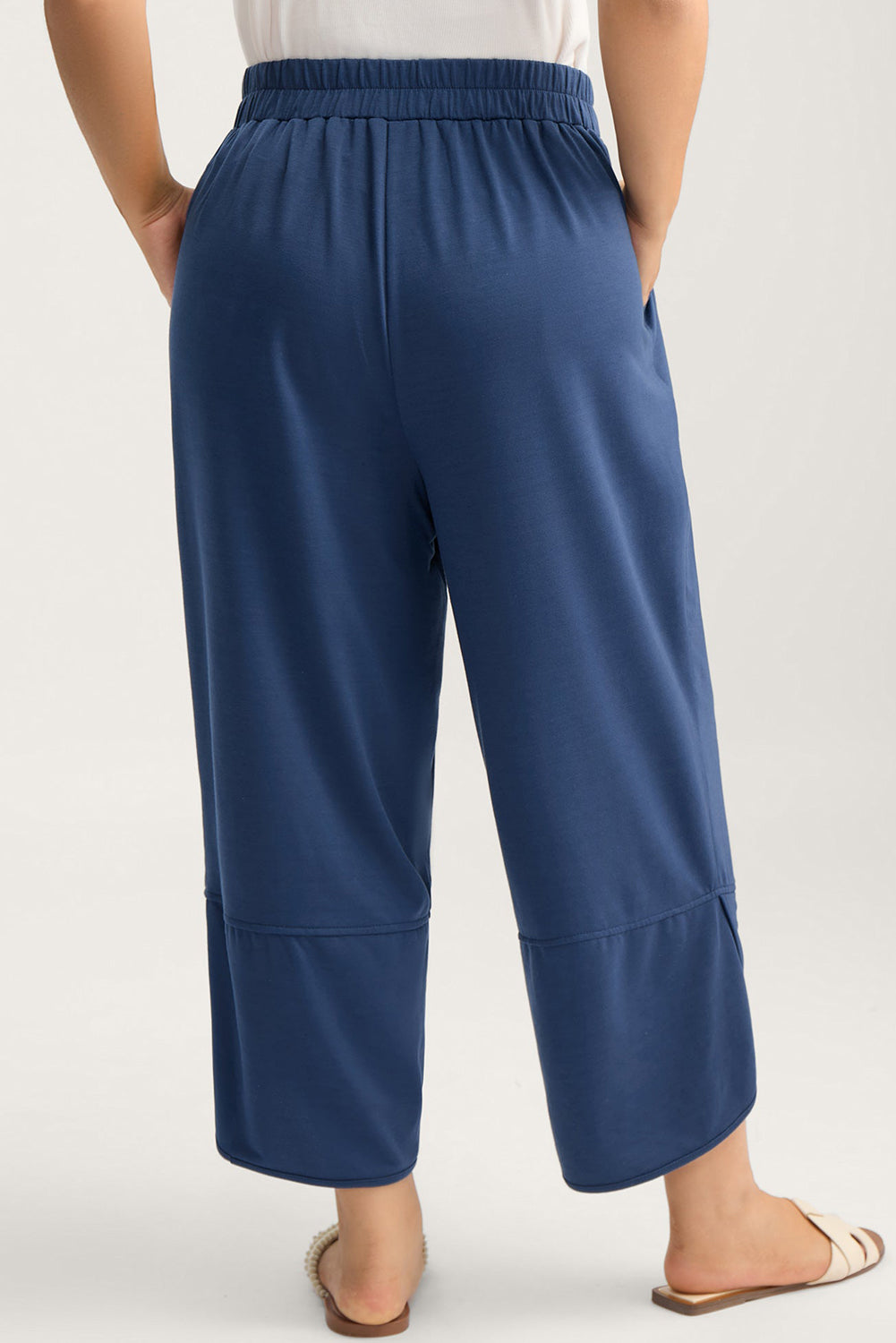 Black Plus Size Elastic Waist Asymmetrical Loose Capris Pants