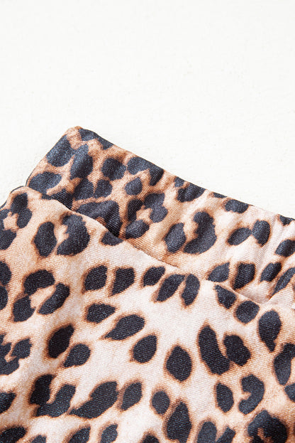 Leopard Print Tiered Mini Skirt Elastic Waist Casual