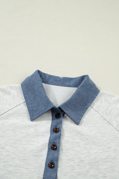 Color Block Polo Henley Button Short Sleeve Casual Top