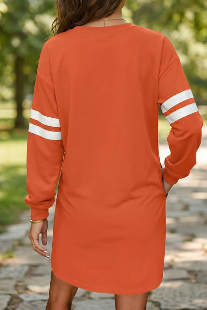 Leopard Pumpkin Graphic Varsity Stripe Sweatshirt Dress