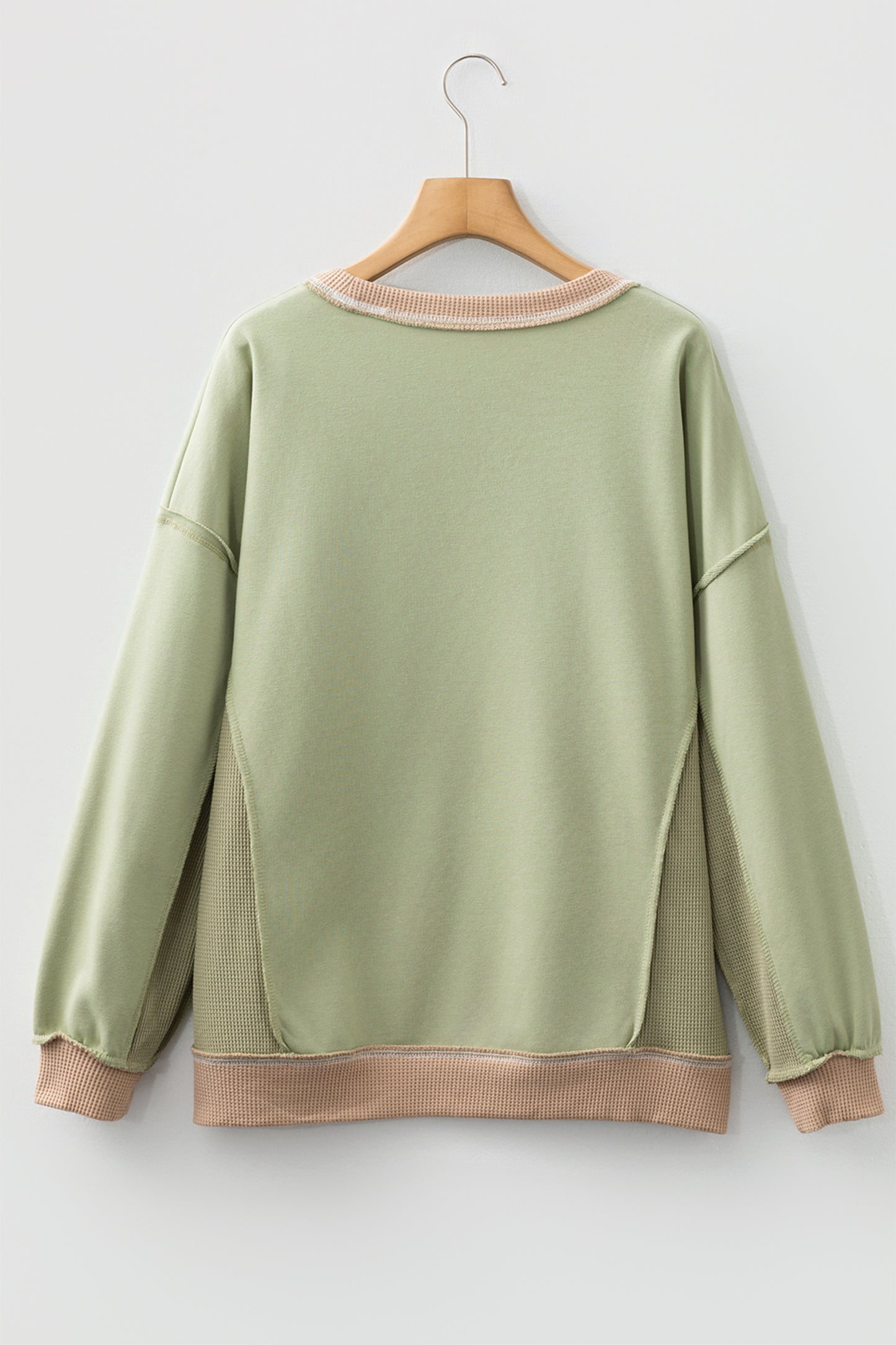 Color Block Patchwork Waffle Knit Oversized Sweatshirt