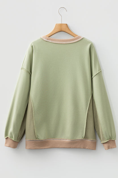 Color Block Patchwork Waffle Knit Oversized Sweatshirt