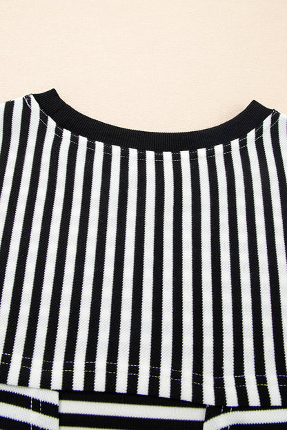Red Stripe Bow Cutout Back Drop Shoulder Loose Tee
