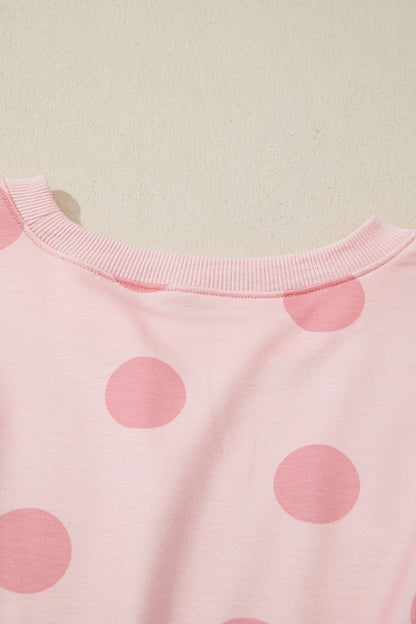 Pink Polka Dot Long Sleeve Tiered Mini Dress