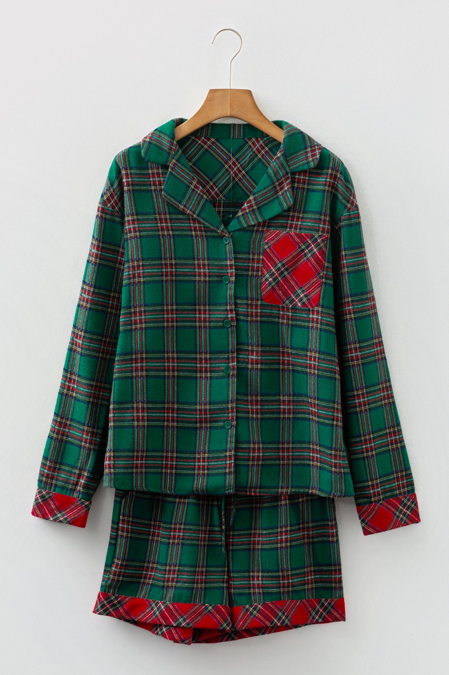 Plaid Pajama Set – Long Sleeve & Shorts