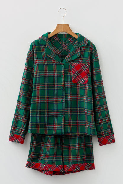 Plaid Pajama Set – Long Sleeve & Shorts