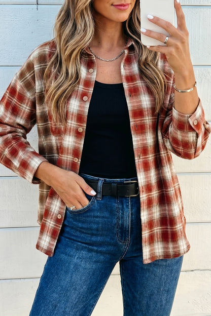 Color Block Plaid Button Down Oversized Flannel Shirt