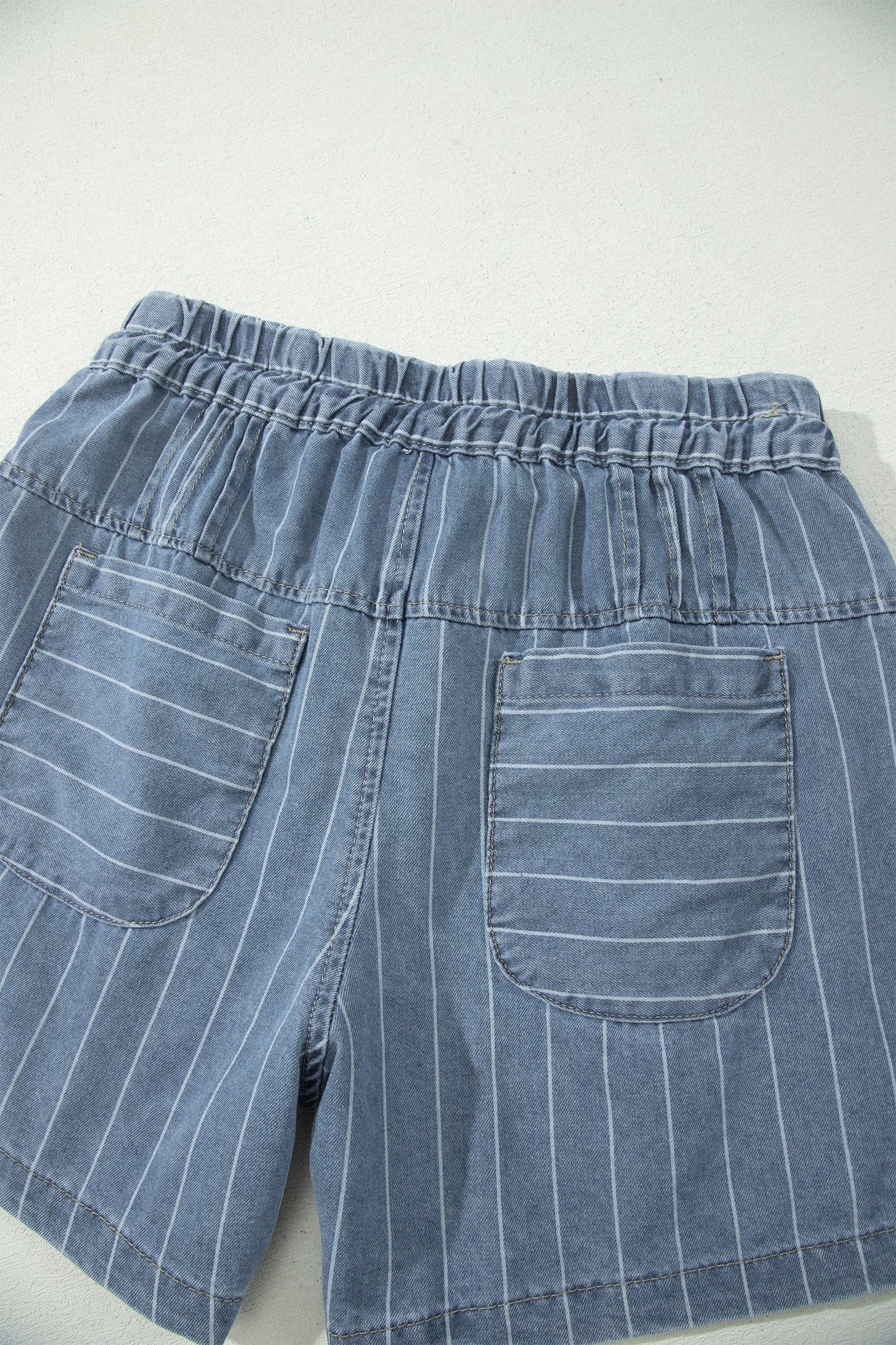 Sky Blue Stripe High Waist Button Denim Shorts Drawstring