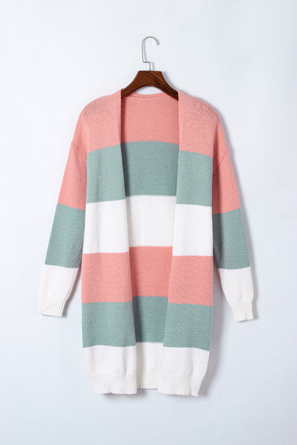 Green Colorblock Stripe Open-Front Cardigan