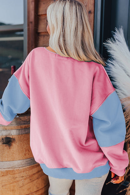 Mauve Colorblock Drop Shoulder Oversized Sweatshirt