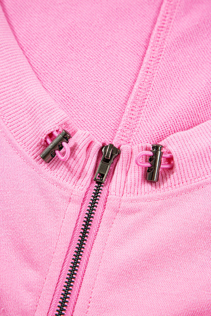 Bonbon Checkered Patchwork Half Zip Hoodie with Pocket
