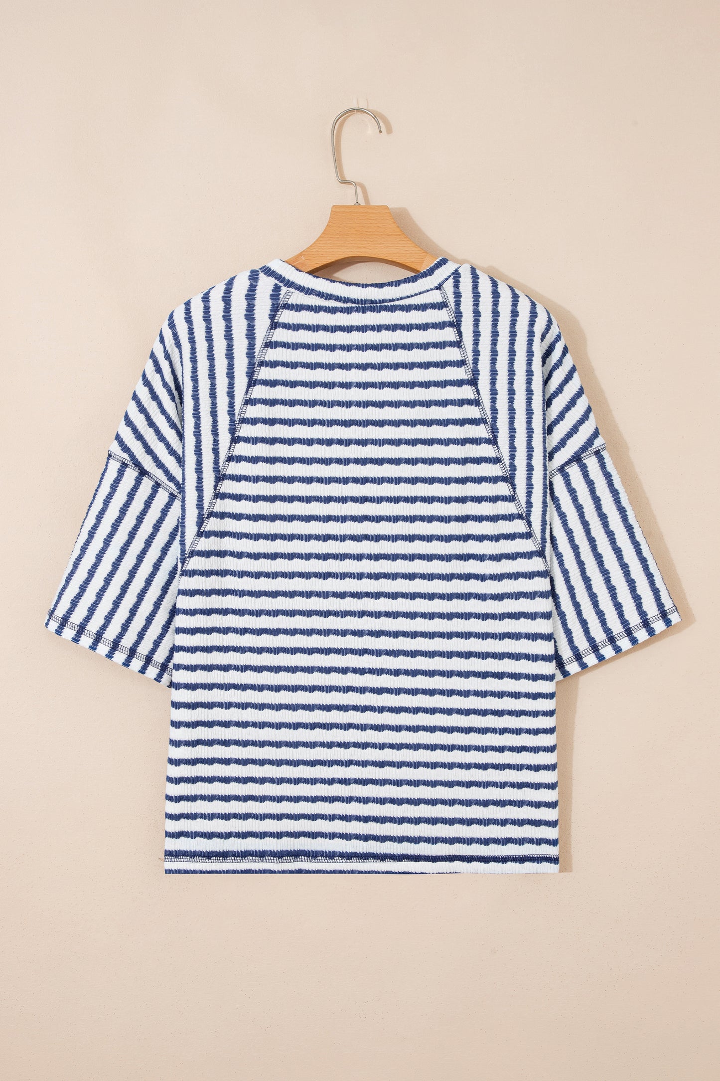Apricot Stripe Textured Loose Fit Short Sleeve Top