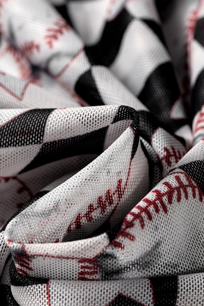 Black Game Day Baseball Bow Plaid Mock Neck Top
