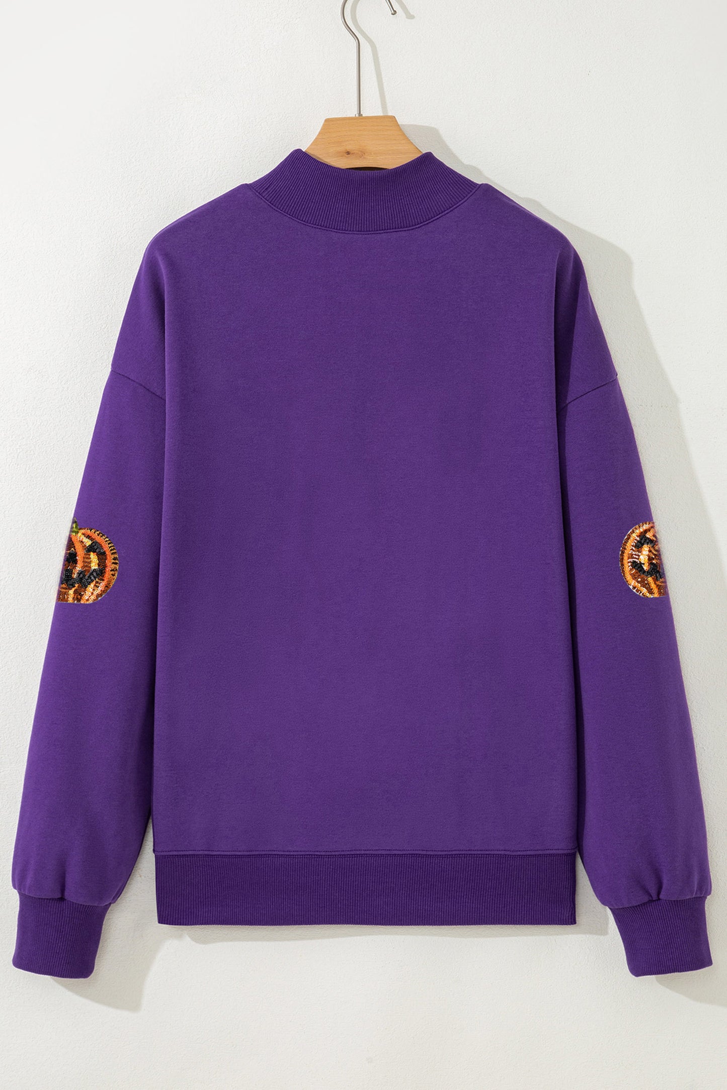 Sequin Pumpkin Spooky Mock Neck Halloween Sweatshirt