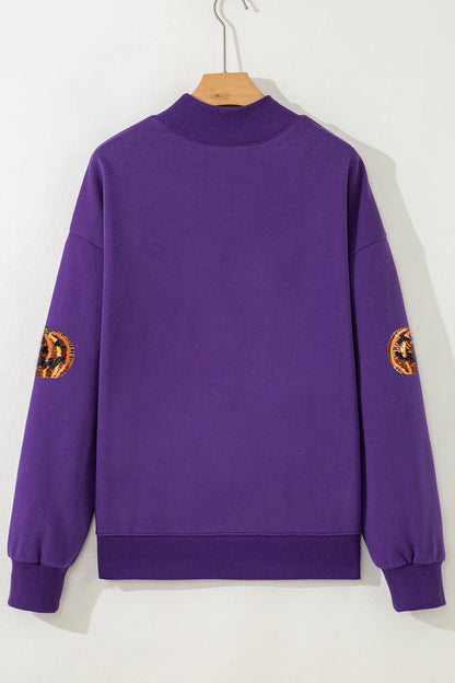 Sequin Pumpkin Spooky Mock Neck Halloween Sweatshirt