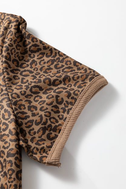 Western Leopard Print Crew Neck Casual Tee for Women
