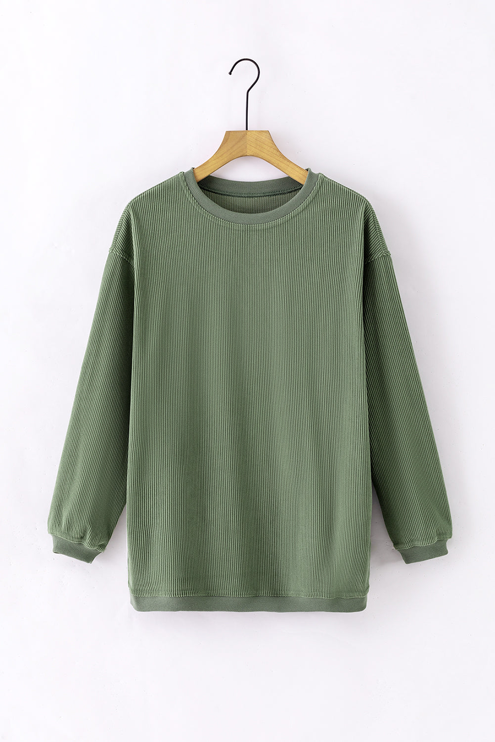 Black Ribbed Corduroy Oversized Pullover Sweatshirt