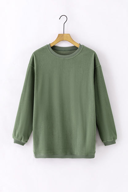 Black Ribbed Corduroy Oversized Pullover Sweatshirt