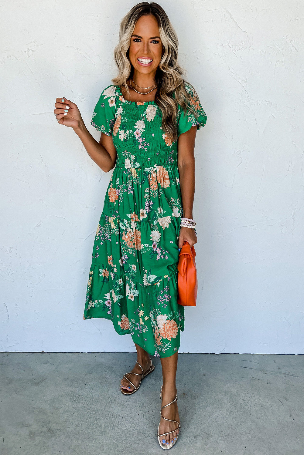 Green Floral Ruffle Sleeve Maxi Dress Summer Boho