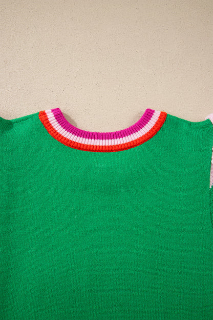 Green St Patrick Lucky Embroidered Striped Sleeve Knit Tee