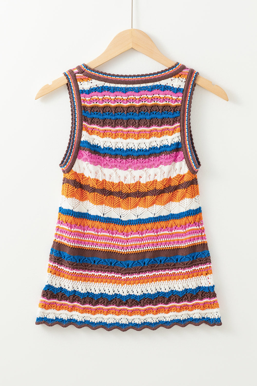 Boho Striped Crochet Knit Tank Sleeveless Sweater