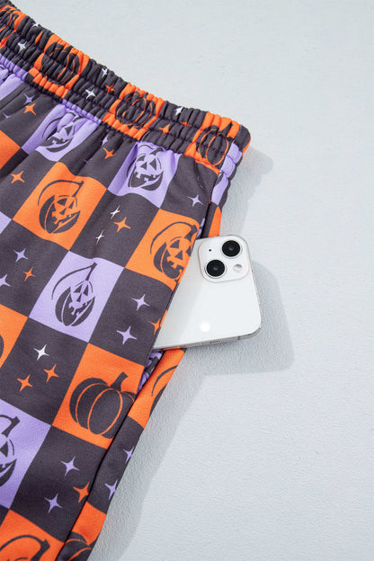 Halloween Witch Graphic Checkerboard Shorts Set