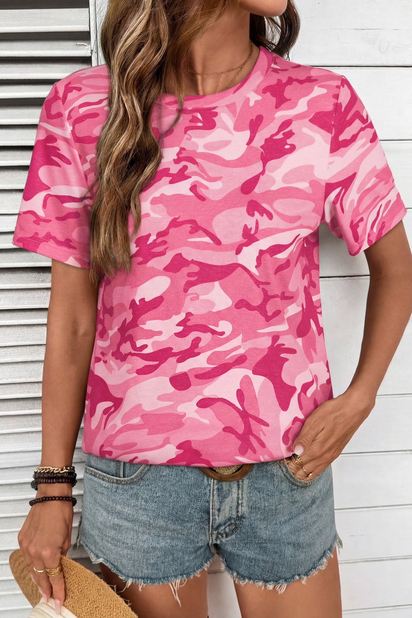 Green Camo Print Crew Neck Short Sleeve T Shirt